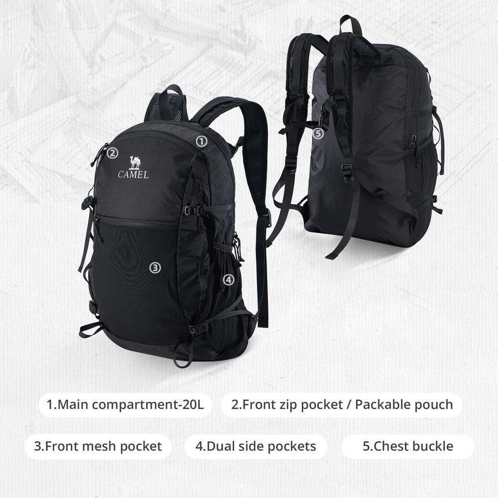 Foldable Hiking Backpack Lightweight Travel Backpack Waterproof Small packabl...
