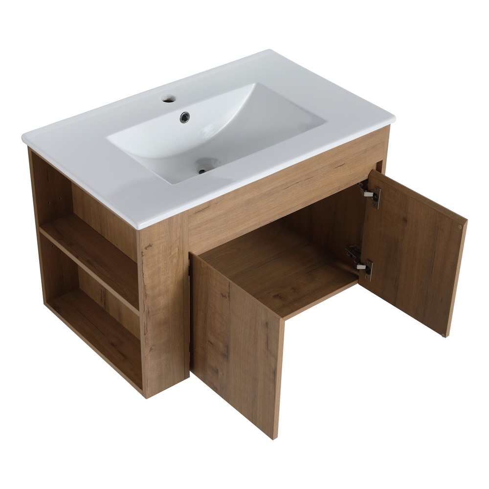 30"Floating Wall Mount Bathroom Vanity Cabinet+Basin Sink +Adjustable Open Shelf