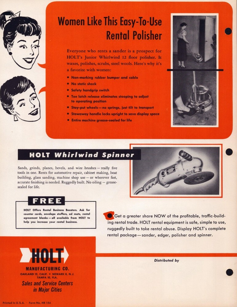 1962 Holt Streamliner 8 Floor Sanding Machine Advertisement 11" x 8"