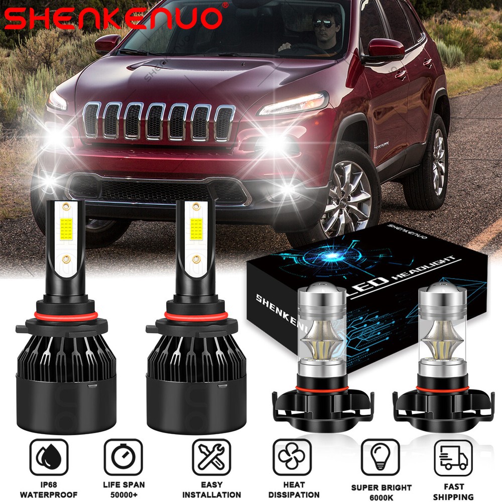 For Jeep Cherokee 2014-2015 LED Headlight & Fog Light Bulbs Combo Clear White