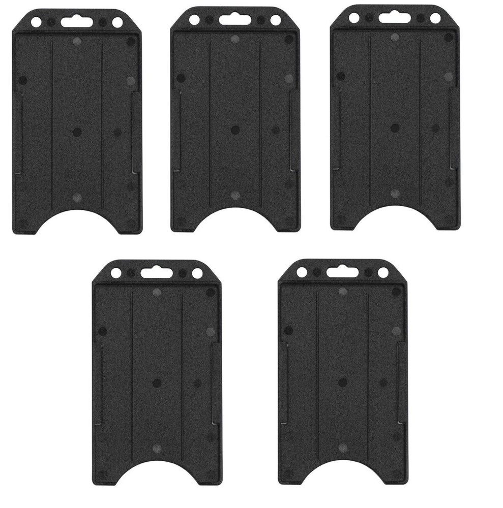 5-Pack Black Rigid Plastic Vertical Open-Face Badge Holder, Specialist ID