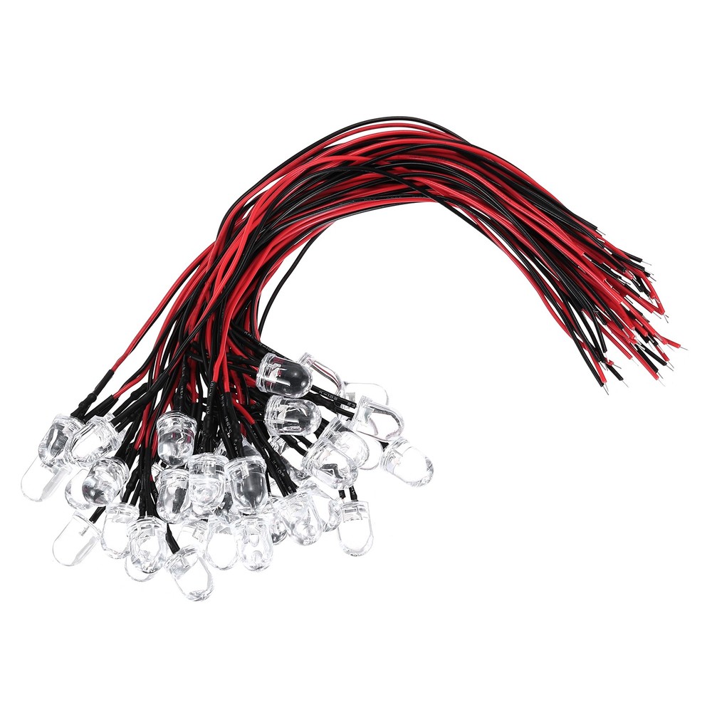 40 Pcs 9-12V DC 10mm LED Diode Light, Red Light