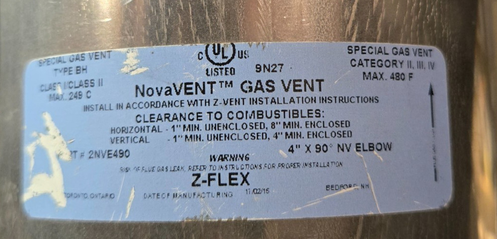 Z-Flex® NovaVent® Nova Vent 2NVE490 4" x 90 Degree Elbow Single Wall