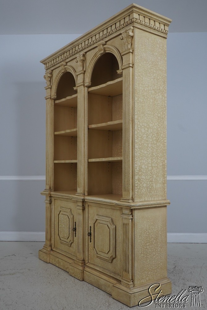 L71855: Crackle Painted Finish Double Arched Top Open Bookcase