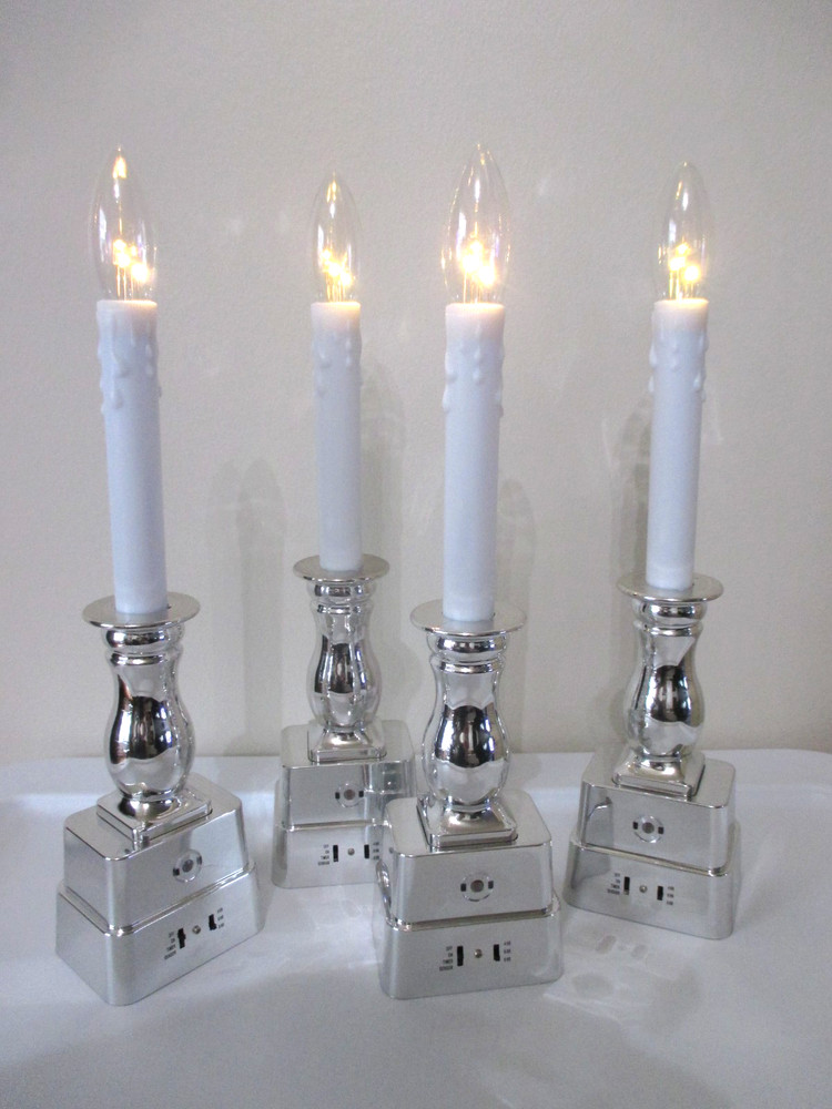 4 Bethlehem Lights Cordless Window Candles Silver Shiny (On/Off/Time/Sensor EUC