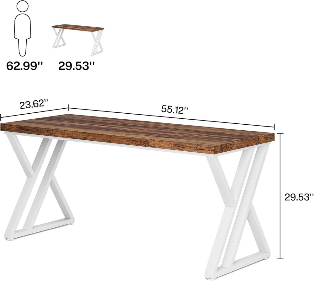 Modern Walnut/White 55" Heavy Duty Computer Desk Study & Work Desk