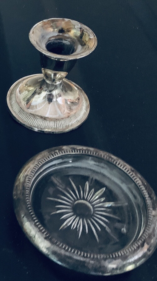 # 50 Silver candle holders & 2 Silver Coasters by Leonard