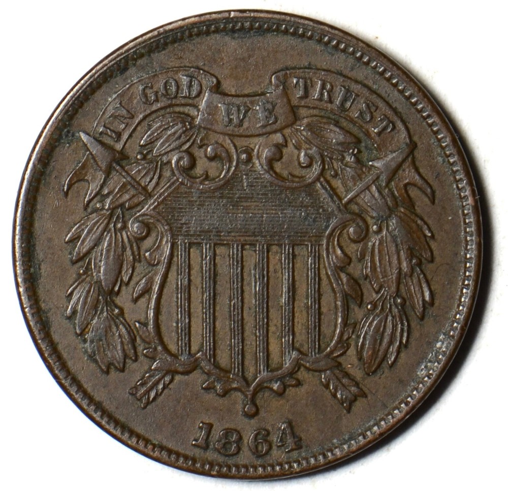 1864 Large Motto Two Cent Piece - High AU