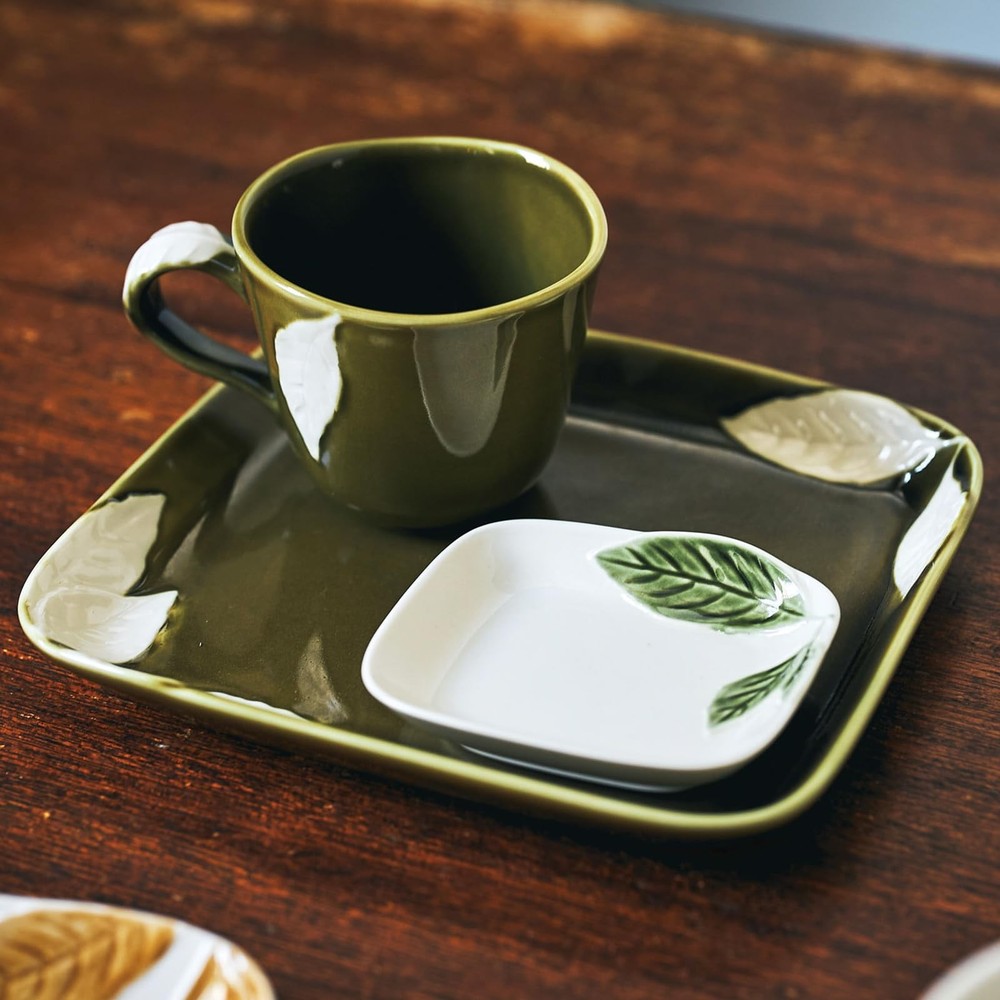Rectangular Plate Deep Green 19x21cm Mino Ware Microwave Safe Japan