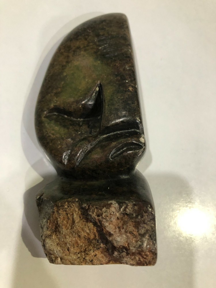 Carved Black/Brown Stone Head - 14 cm