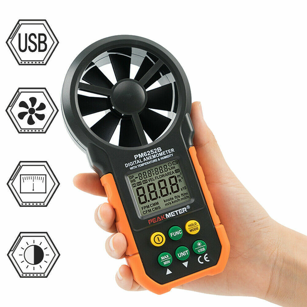PM6252B Digital Anemometer Wind Speed Meter Air Flow Wind Humidity Temperature