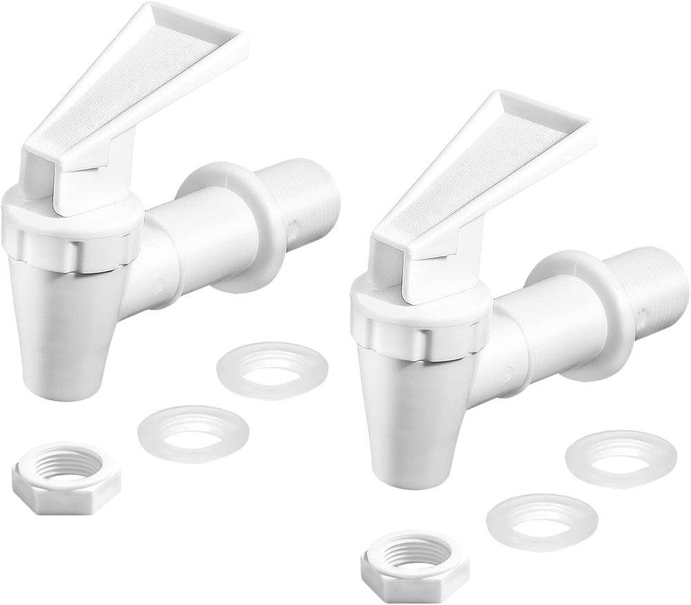 2pcs Replacement Cooler Faucet, Plastic Water Dispenser Tap Set, White