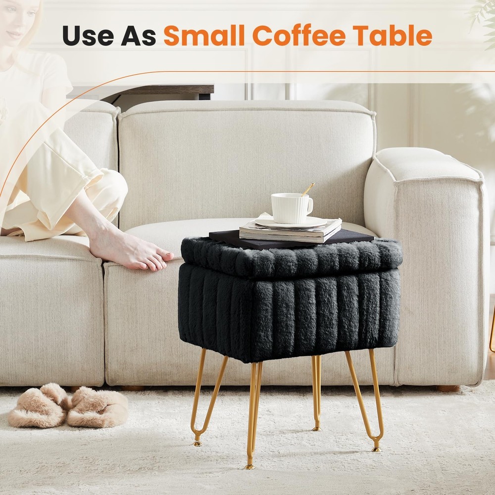 Vanity Stool Chair, Ottoman with Storage, Makeup Cute Soft Small Footstool, M...