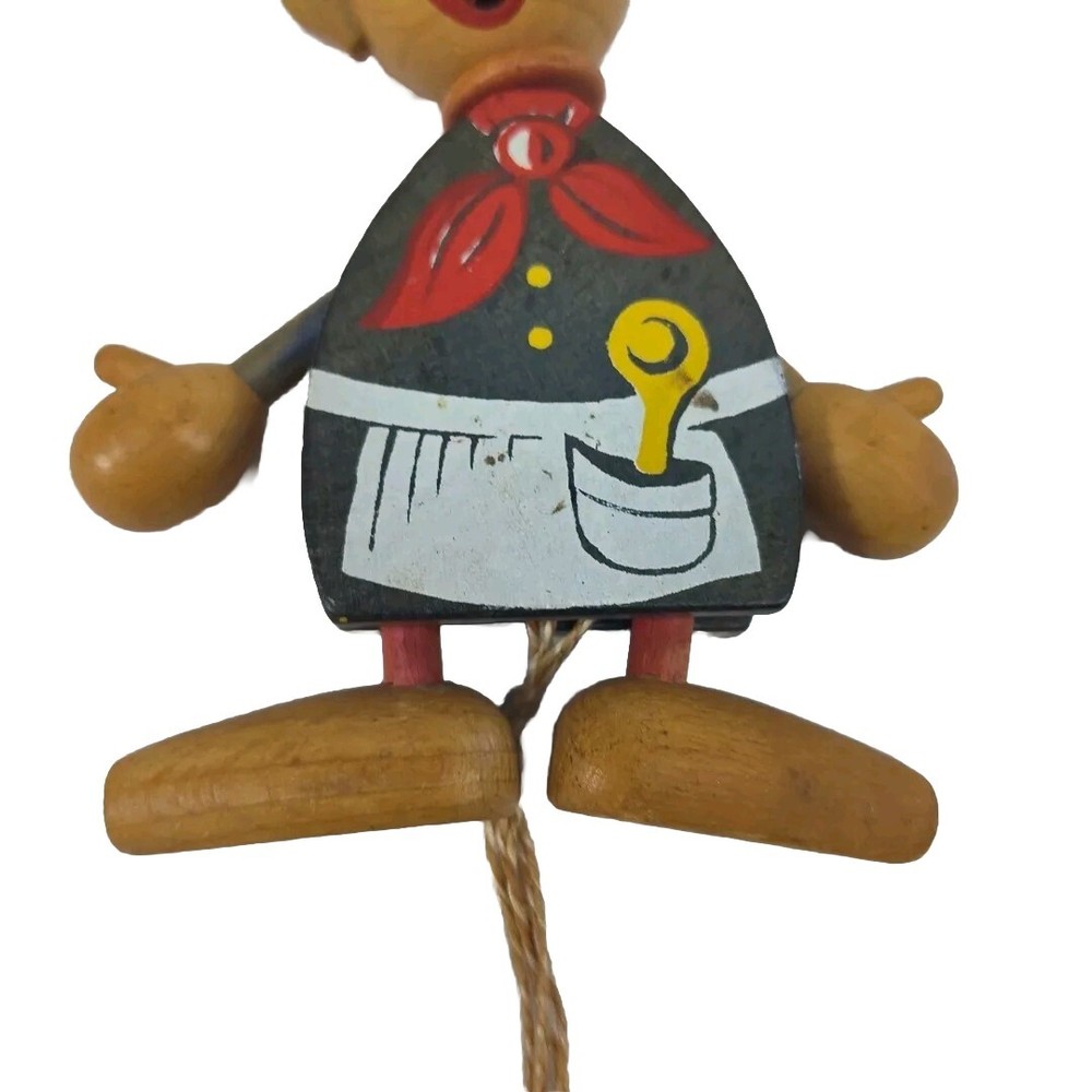 Vintage 1963 Gregor Creations Chef Wooden Pull String Toy