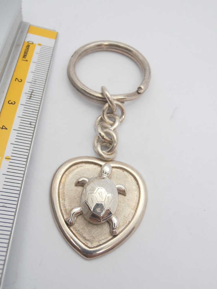 Turtle: 925 Silver Heart Keychain - Reptile - Turtle -