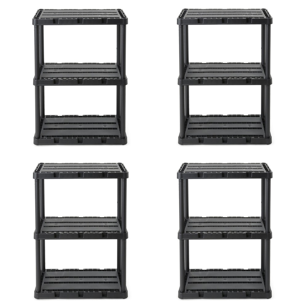 Gracious Living 3 Shelf Knect-A-Shelf Solid Light Duty Storage Unit, Black 4Pack