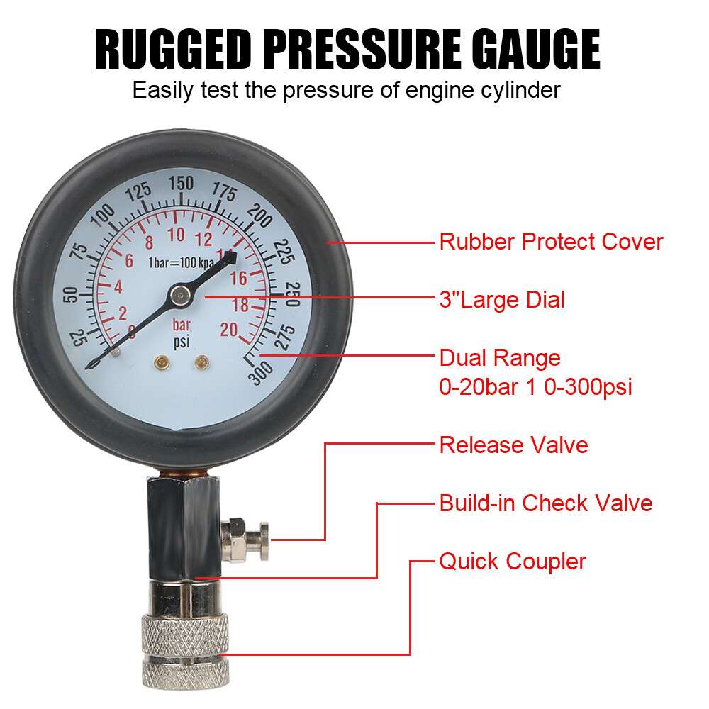 Small Engine Cylinder Compression Gauge Tester Kit Gas Diagnostic Tester Set