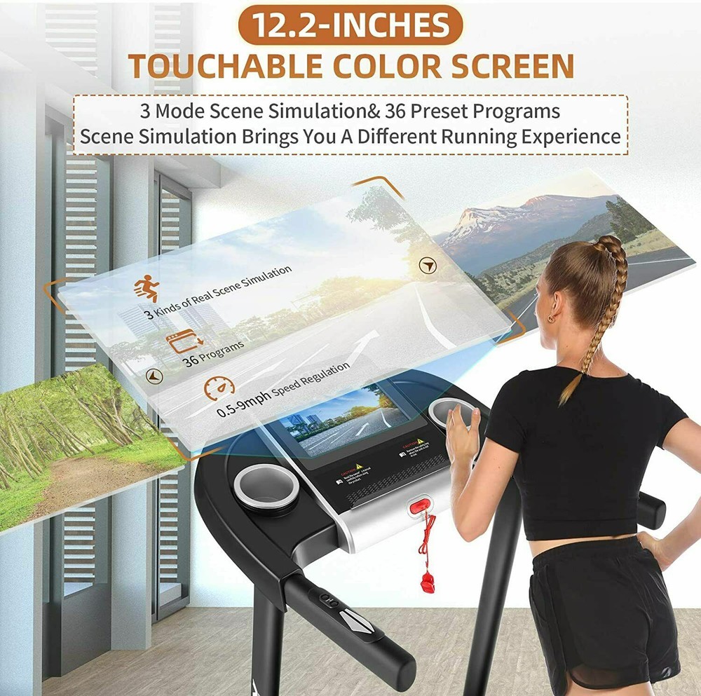 3.25HP Treadmill Electric Folding Smart Running Machine with 12" HD Touchscreen