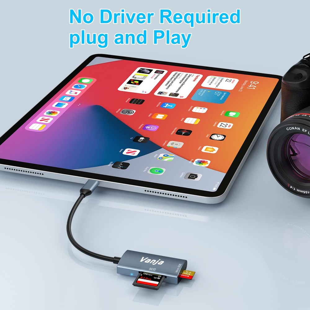 Vanja SD Card Reader USB C, High-Speed 3.0 C/USB Cable, Blue-Gray