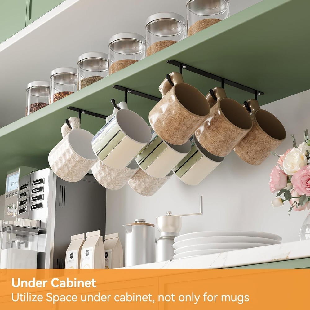 ECROCY Mug Hooks Screw Mounting, 3 Pack Coffee Mug Rack Under Cabinet, Sturdy Co