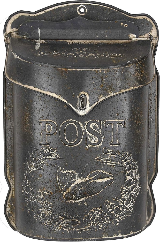 Black Embossed Tin Post Letter Box