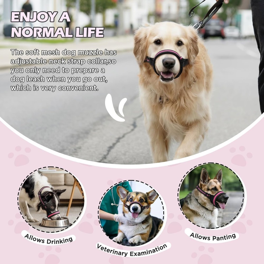 Comfortable Pink Dog Muzzle for Medium Dogs - Prevents Biting & Allows Drinking