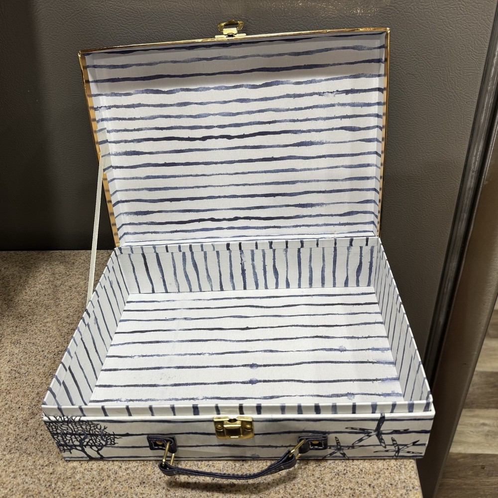 3 Decorative Stacking Paperboard Boxes Small Suitcase-Style Nautical Theme EUC