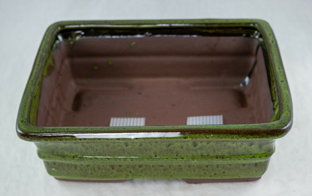 Rectangular Bonsai, Cactus & Succulent Pot 10"x 8"x 3.25" + Mesh - Moss Green