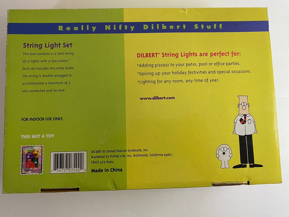 Dilbert Comic String Light Set Open Box 10 Colorful Lights Complete VTG