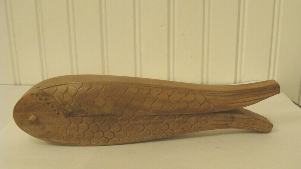 Vintage Wood Hand Carved FISH Nutcracker 8" long