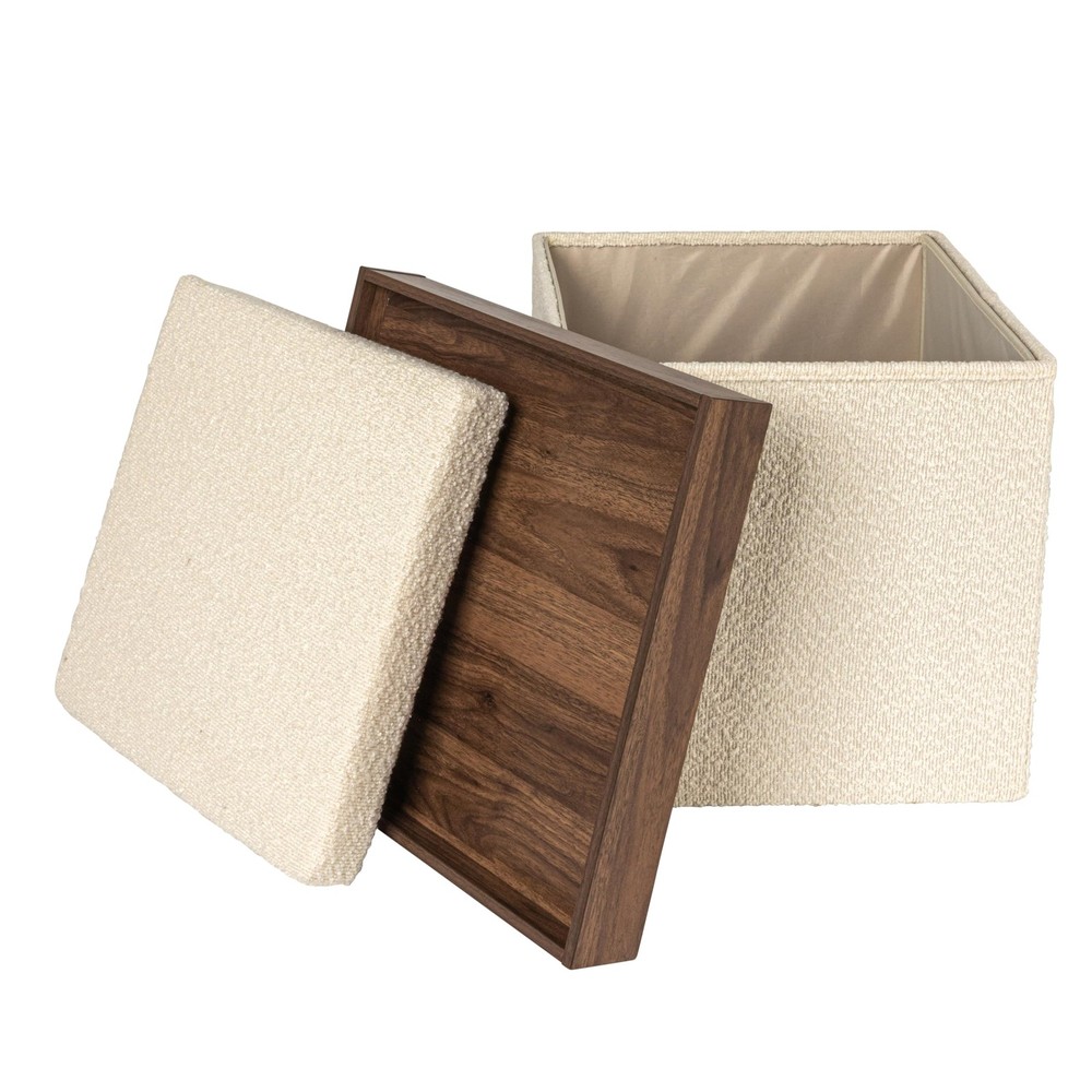 Versatile Boucle Ottoman with Hidden Storage, Cream