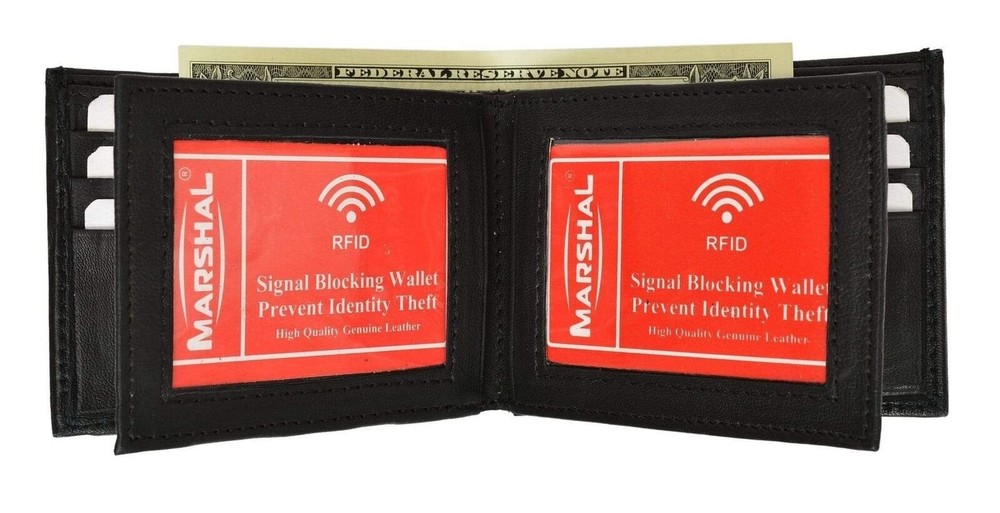 Marshal RFID Blocking Men's Leather Wallet with 3 ID Windows Bifold - Black