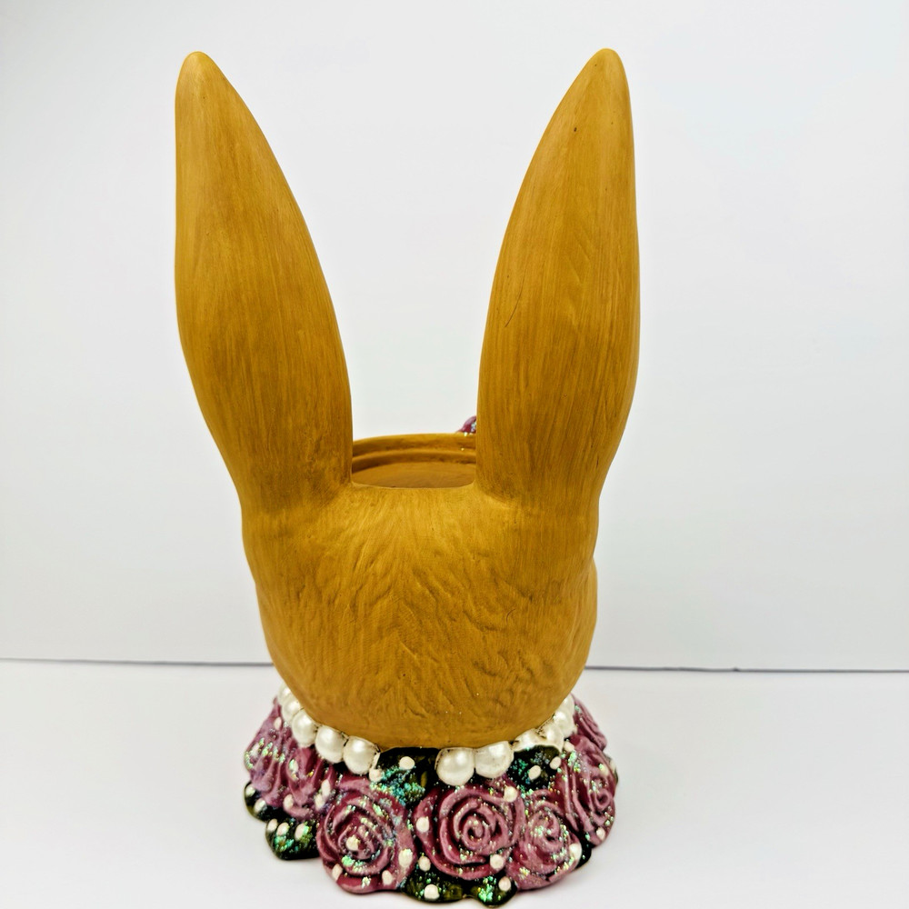 Anthropomorphic Bunny Rabbit Planter Candle Holder Easter Floral Spring 12.5"