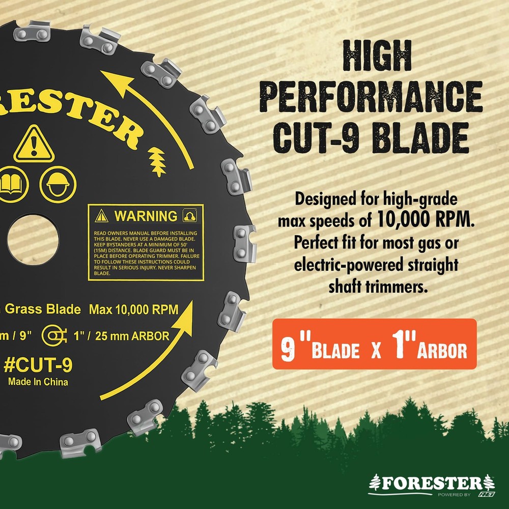 FORESTER Brush Cutter Trimmer Conversion Kit with Cut-9, Includes Safety Glas...