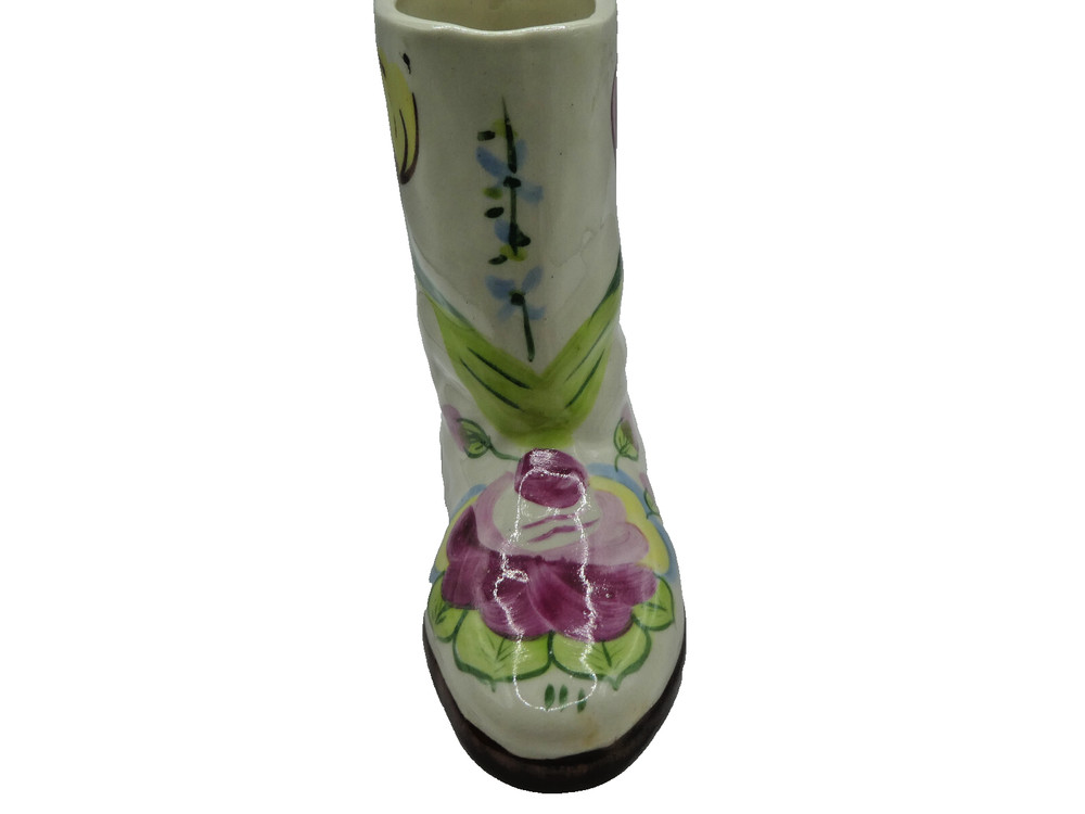 Hand Painted Ceramic Boot/Planter/ Vase Floral Design Vintage