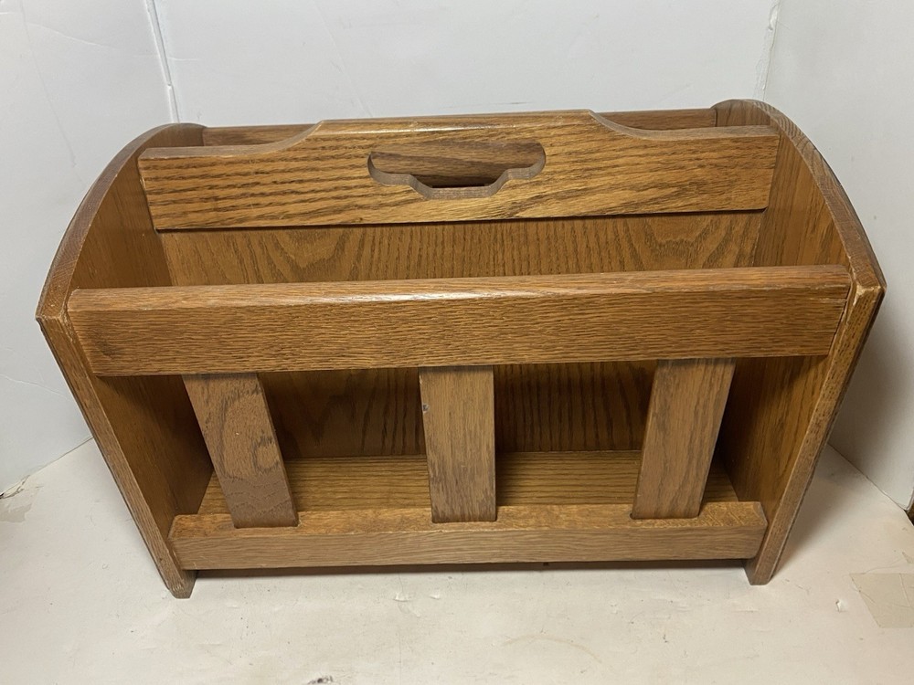 Vintage Solid Oak Magazine Newspaper Rack Book Stand