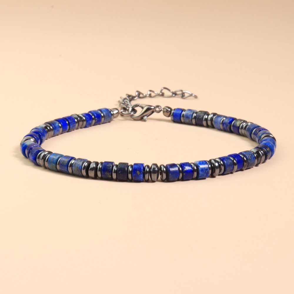 Lapis Lazuli Hematite Bracelet Stackable Healing Crystal Bracelet Hobo Chic