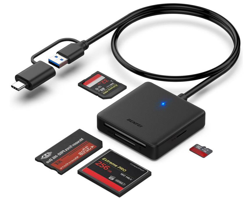 Memory Card Reader, BENFEI 4in1 USB 3.0 and USB-C to SD Micro MS CF Black