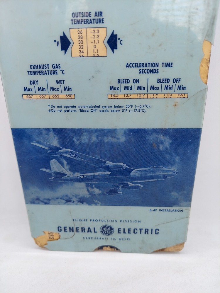 1961 General Electric J47-GE-25 & 25A Engine Conditioning Data Slide Chart B-47
