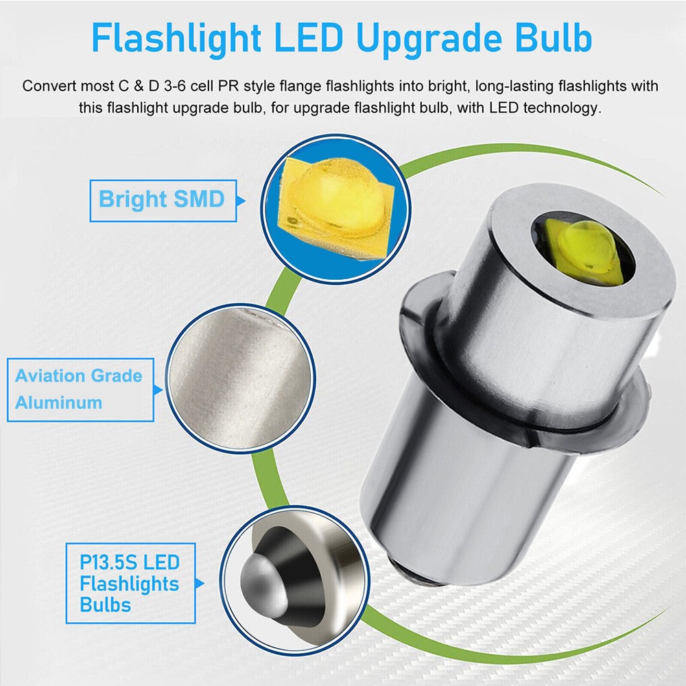 2Pack For MAGLITE Super Bright LED Upgrade Bulb Drop In Replacement 3~6 Cell C/D