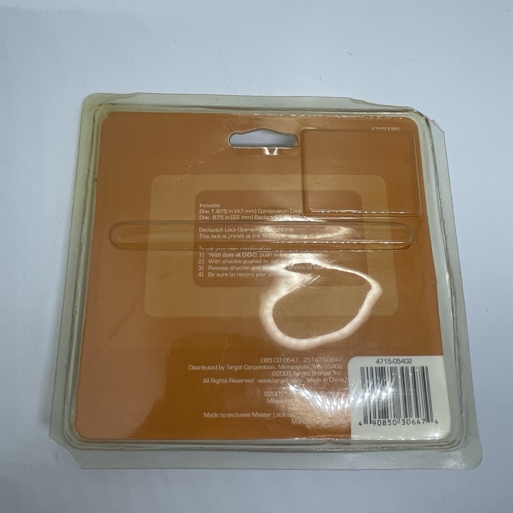 2001 Target Master Lock Padlock 2-Pack Standard Combination Lock & Backpack Lock