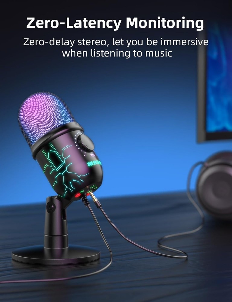 Dynamic RGB USB Microphone for Gaming & Streaming - Mute Function & Monitoring