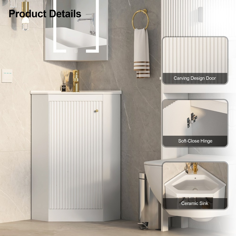 24" Corner Bathroom Vanity Sink Combo for Small Space Freestanding Storage White