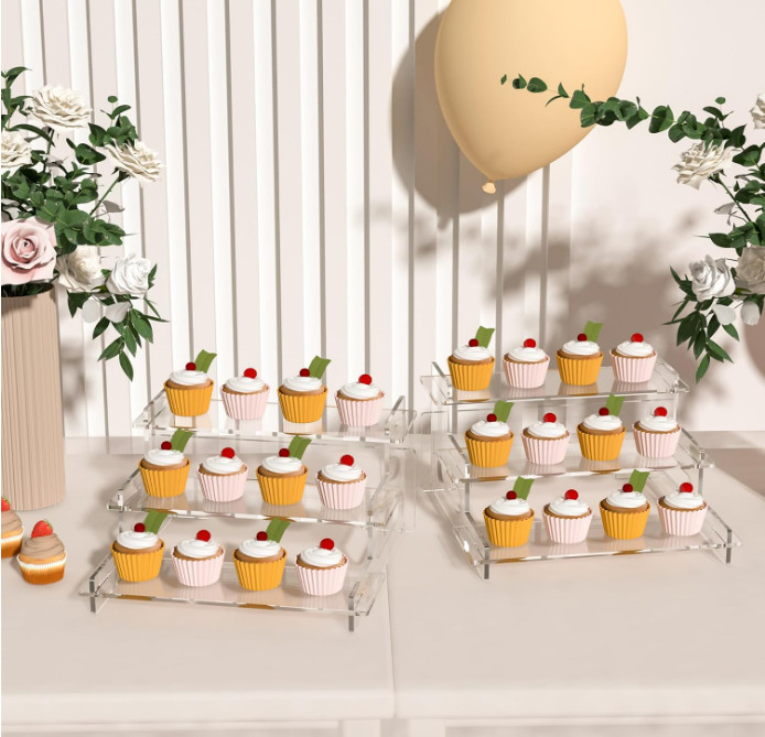 Acrylic Display Risers,Clear Display Risers Stand Small Mini Shelf 3 Tiered Cupc