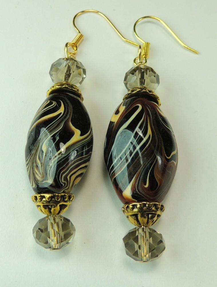 Lampwork  Earrings with Smoky Crystal Handmade