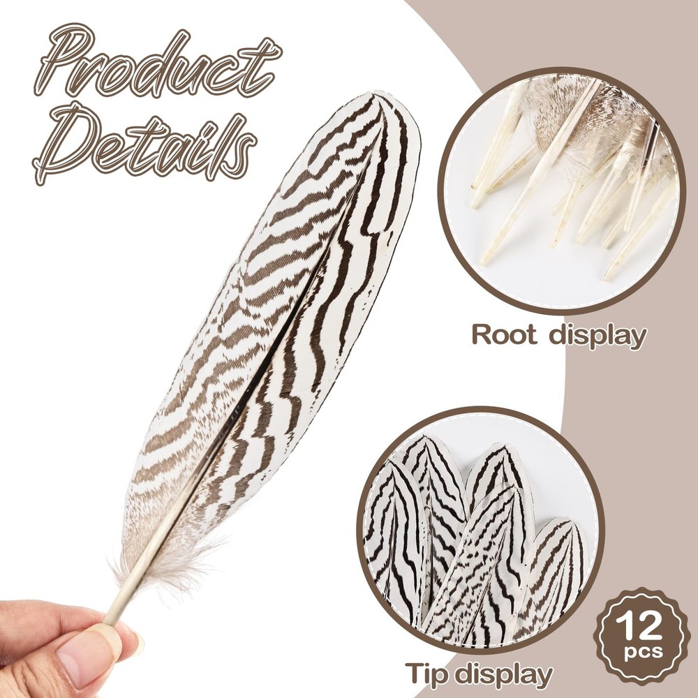 12Pcs Silver Pheasant Feathers Bulk Natural Spotted Feathers Pheasant Feather...