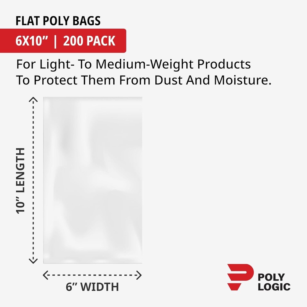 Clear 6" x 9" Flat Poly Mailer Bags 2 Mil Thick 200-Pack Plastic Flat Polybags
