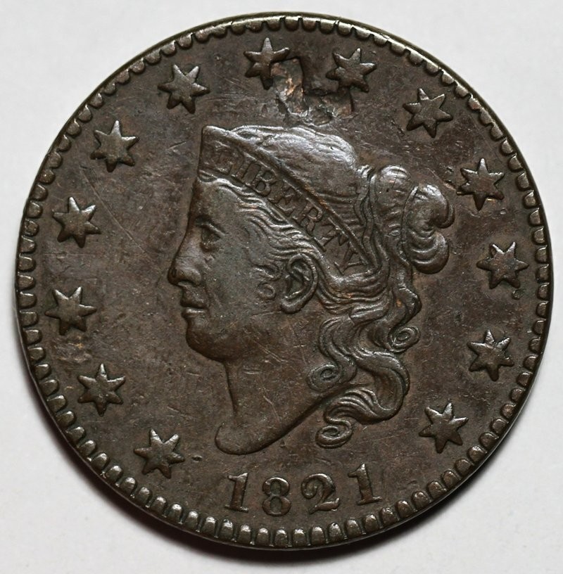 1821 Coronet Head Large Cent - Damage - US 1c Copper Coin