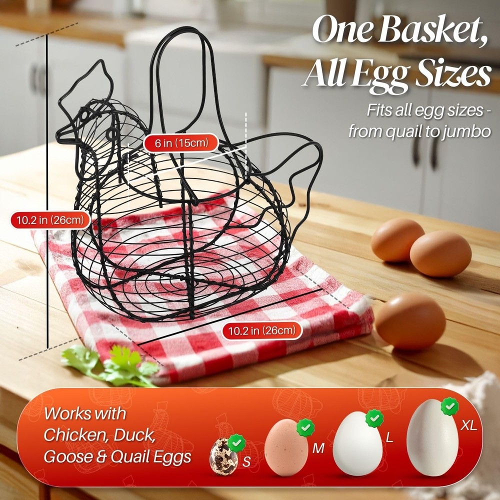 Chicken Egg Holder Black Rectangular Wire Basket with Handle for Eggs Fruits