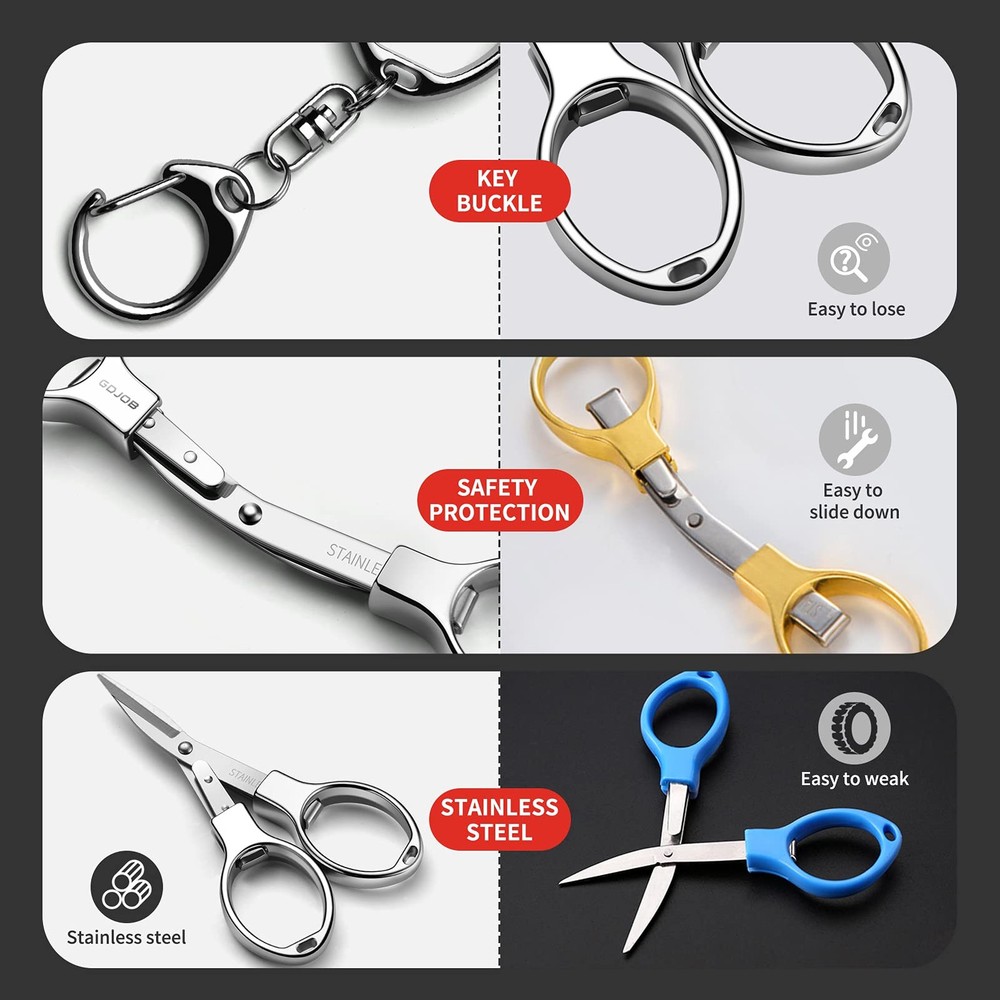 ATIVERE Folding Scissors 2 PCS Foldable Secure TSA Keychain Silver